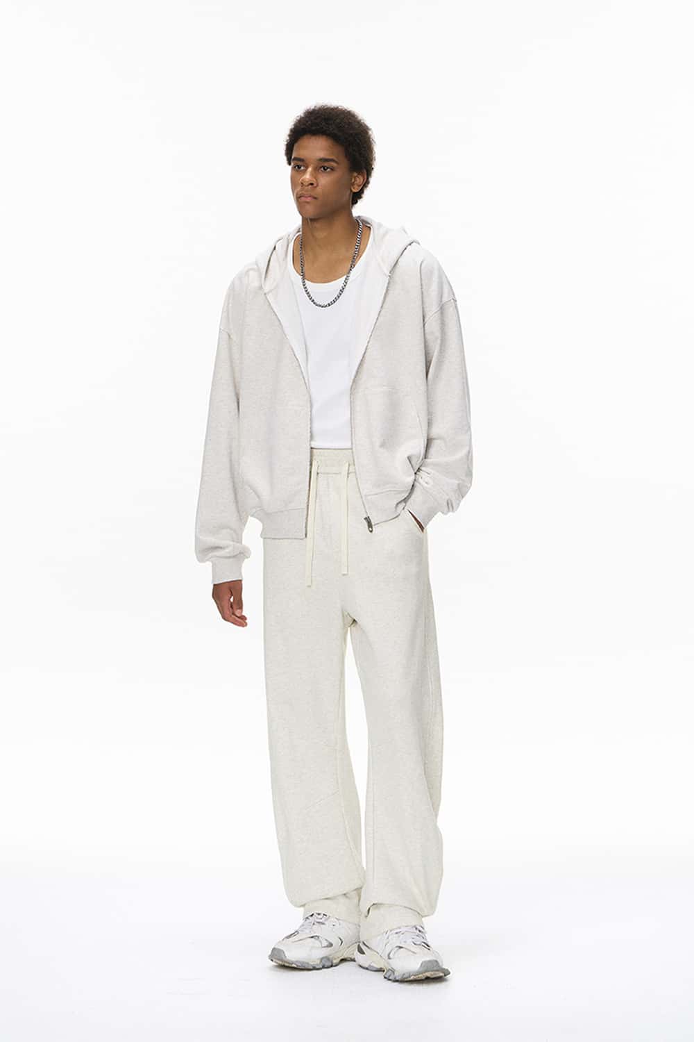 Heavyweight Curved-Seam Wide-Leg Sweatpants - Flower Gray