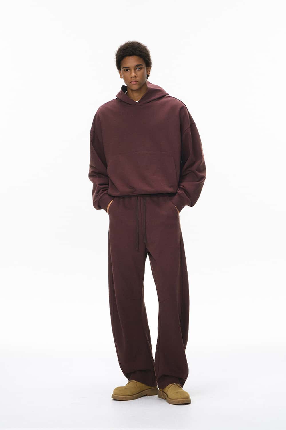 Heavyweight Curved-Seam Wide-Leg Sweatpants - Red