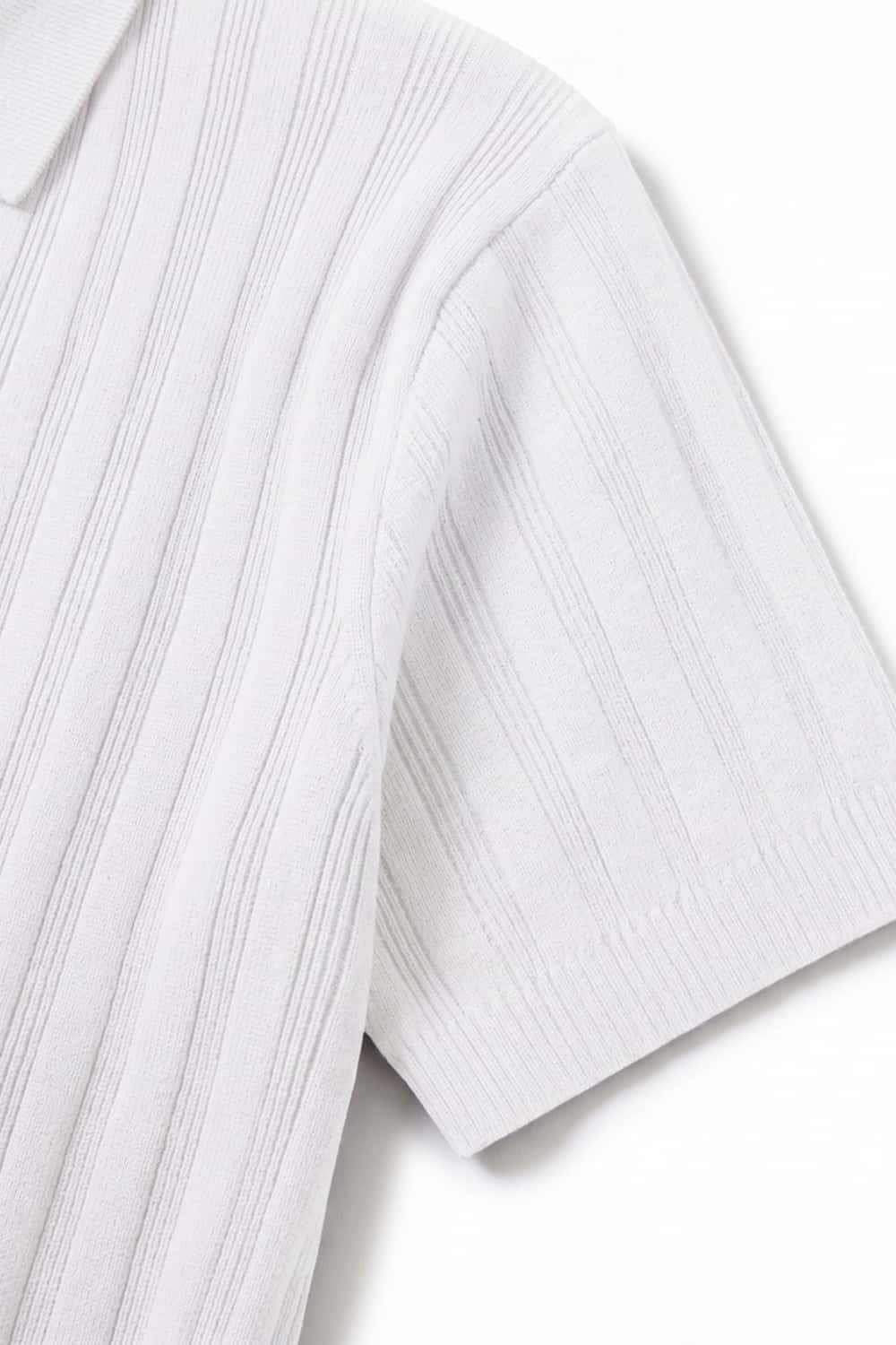 Button-Front Short-Sleeve Knit Shirt in White - product detail close-up