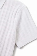 Button-Front Short-Sleeve Knit Shirt in White - product detail close-up