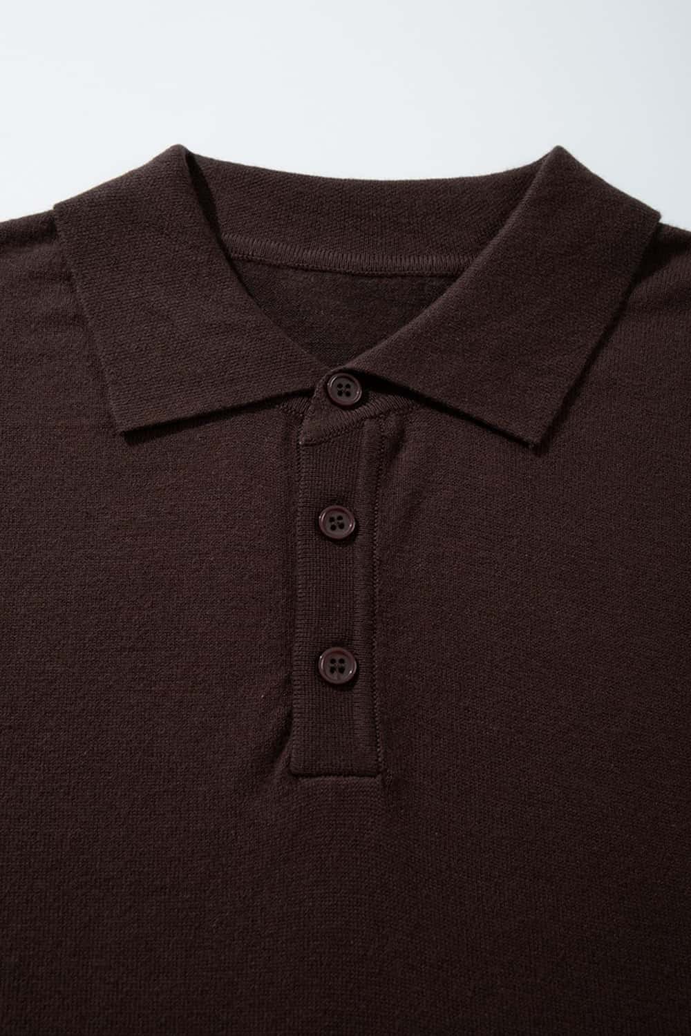 Relaxed Cotton Knit Polo Shirt in Reddish Brown - flat lay product detail