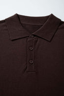 Relaxed Cotton Knit Polo Shirt in Reddish Brown - flat lay product detail