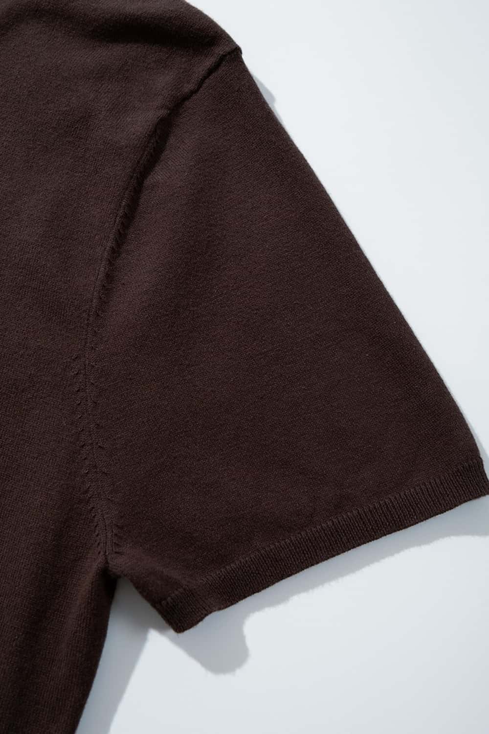 Relaxed Cotton Knit Polo Shirt in Reddish Brown - flat lay product detail