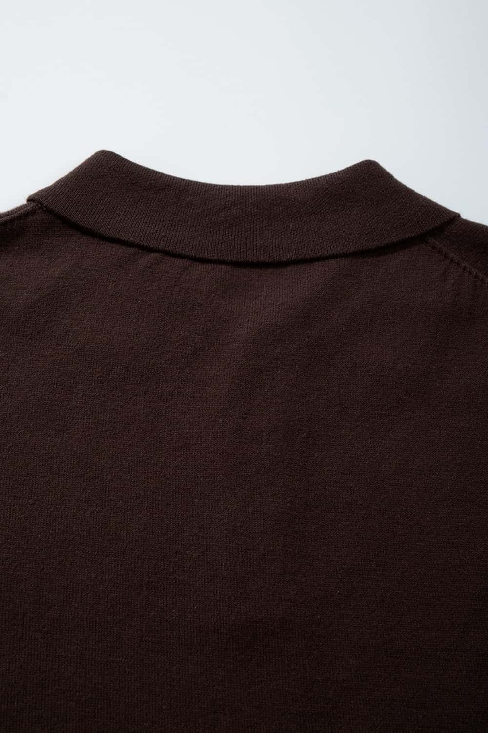 Relaxed Cotton Knit Polo Shirt in Reddish Brown - back collar detail