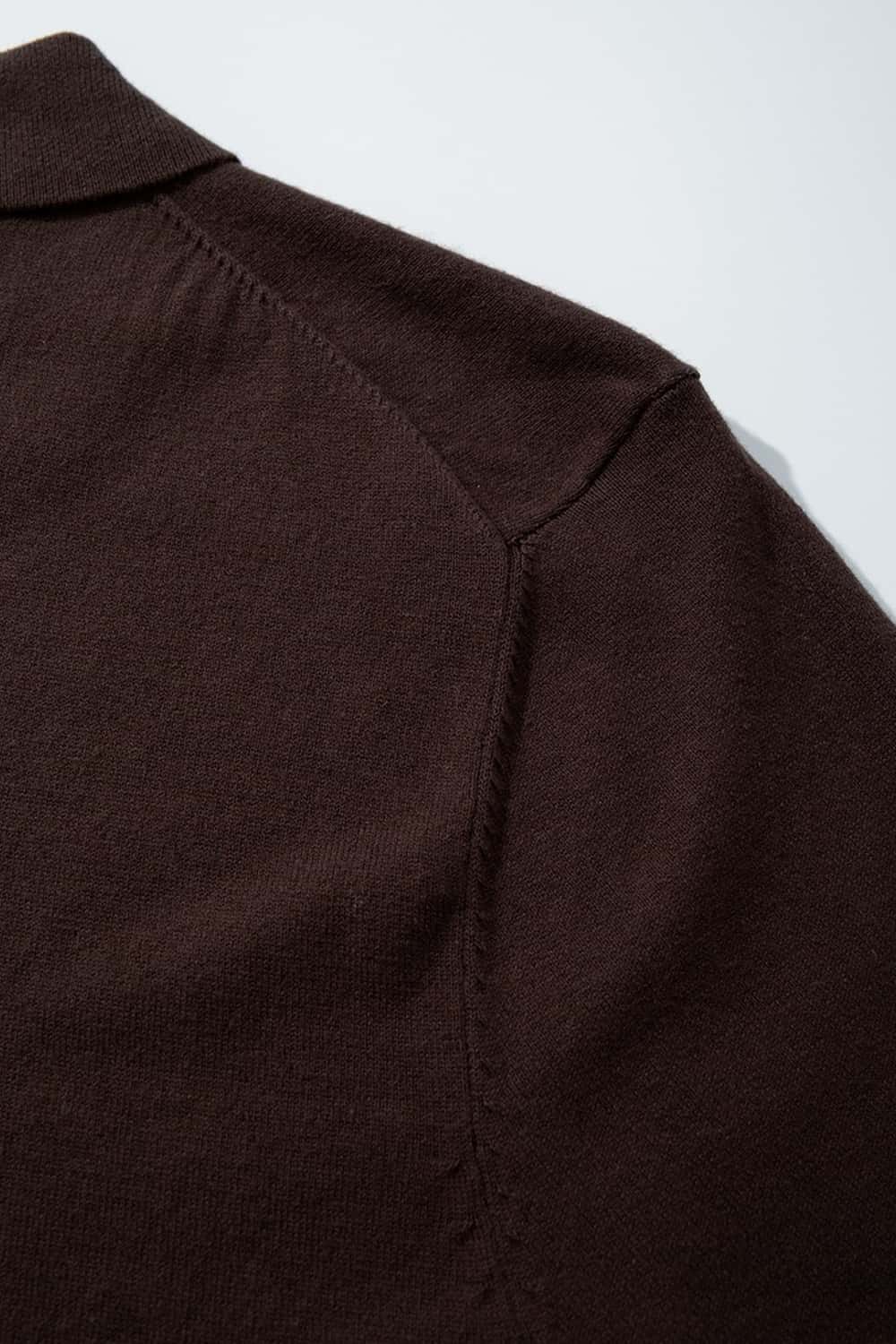 Relaxed Cotton Knit Polo Shirt in Reddish Brown - product detail close-up