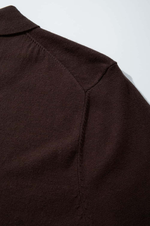 Relaxed Cotton Knit Polo Shirt in Reddish Brown - product detail close-up
