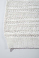 Short-Sleeve Knit Cardigan with Openwork Bands in White - fabric texture close-up