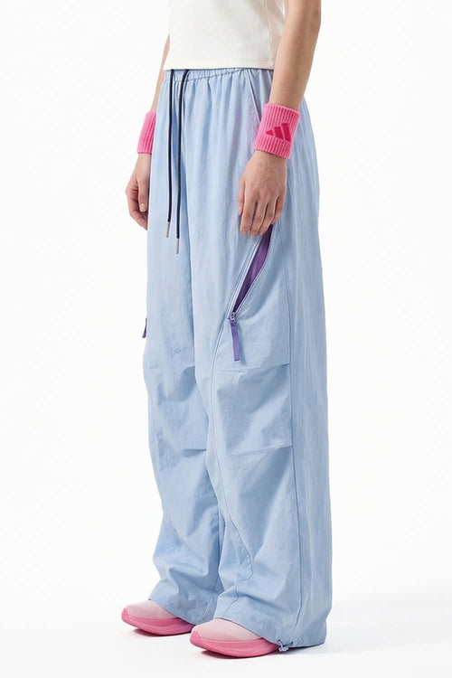 Waterproof Wide-Leg Pants with Drawstring Waist in Baby Blue - product detail close-up