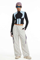 Waterproof Wide-Leg Pants with Drawstring Waist in Gray - three-quarter front modeled view