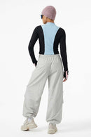 Waterproof Wide-Leg Pants with Drawstring Waist in Gray - rear three-quarter modeled view