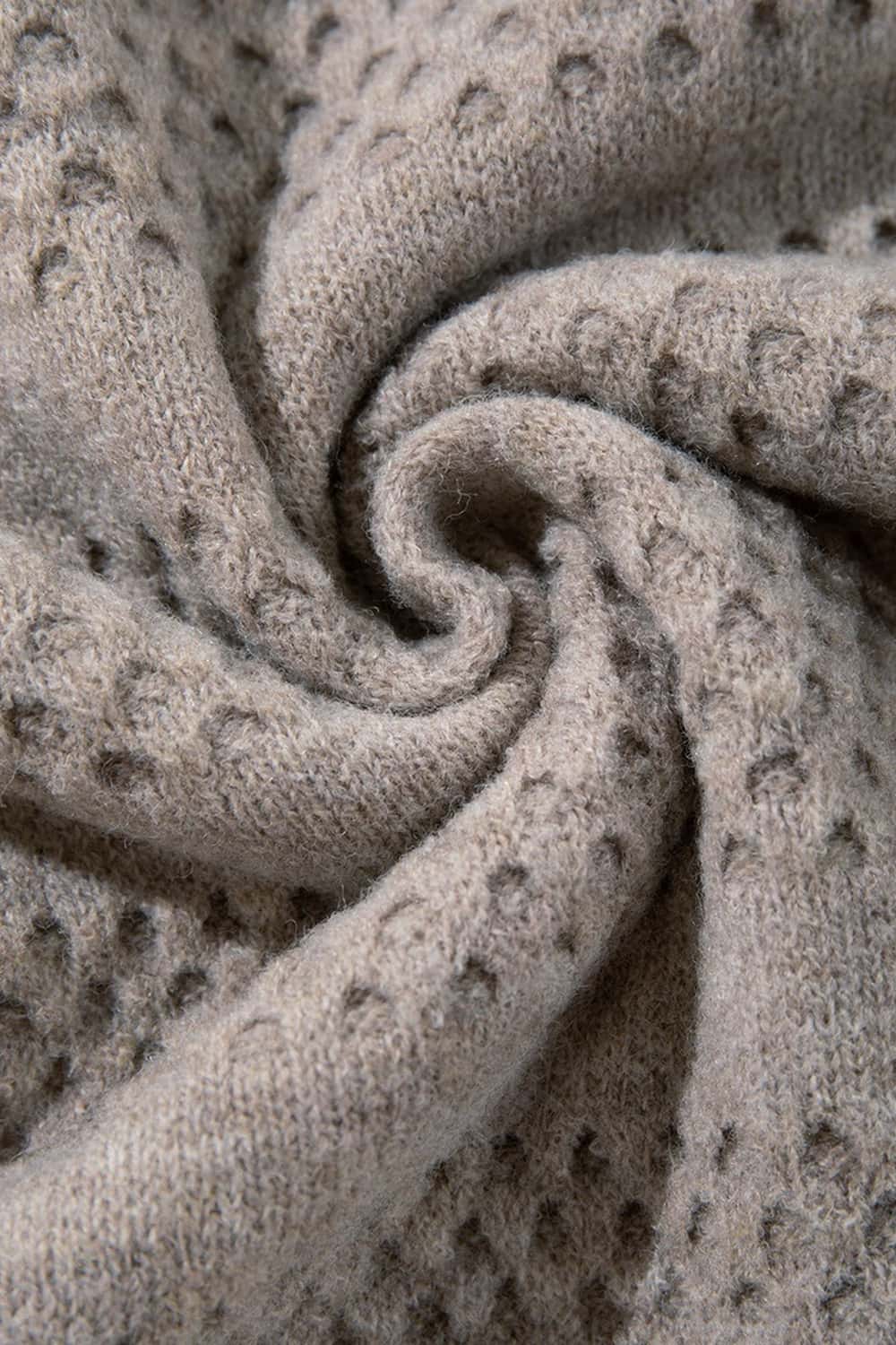 Breathable Short-Sleeve Knit Top with Openwork Bands in Khaki - fabric texture close-up