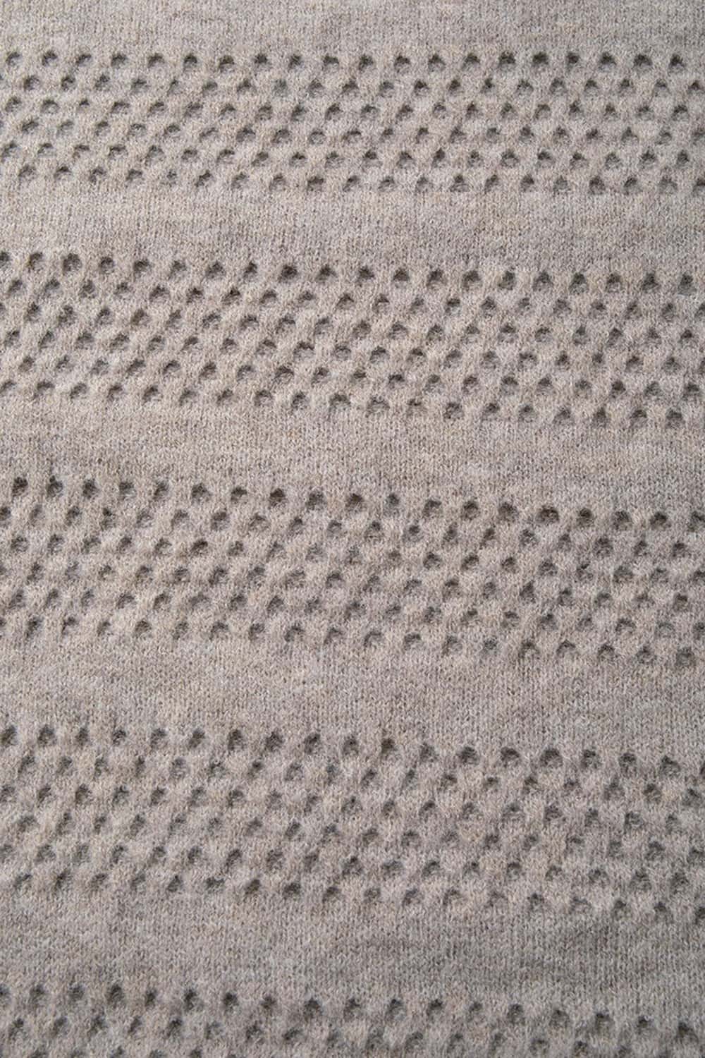 Breathable Short-Sleeve Knit Top with Openwork Bands in Khaki - fabric texture close-up