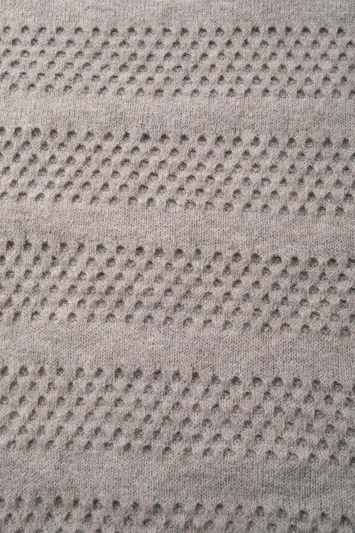 Breathable Short-Sleeve Knit Top with Openwork Bands in Khaki - fabric texture close-up