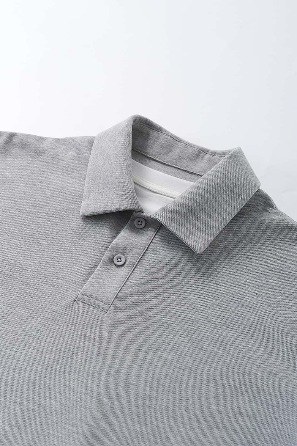 Short-Sleeve Polo Shirt with Layered Details in Flower Gray - flat lay product detail