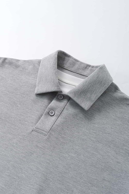 Short-Sleeve Polo Shirt with Layered Details in Flower Gray - flat lay product detail