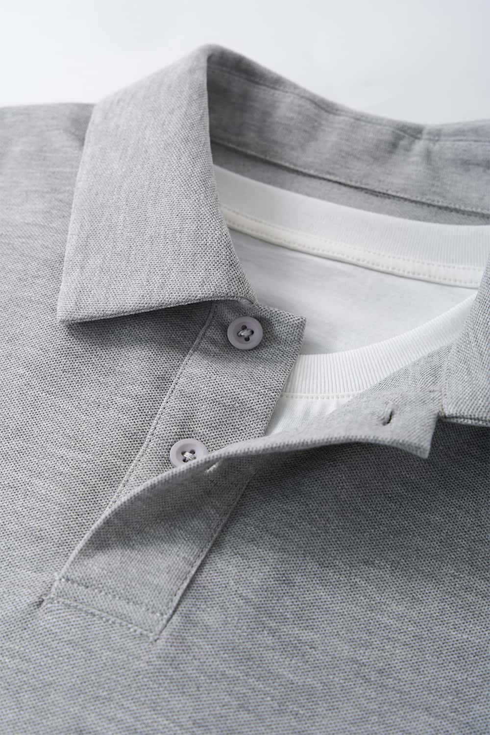 Short-Sleeve Polo Shirt with Layered Details in Flower Gray - flat lay product detail