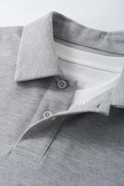 Short-Sleeve Polo Shirt with Layered Details in Flower Gray - flat lay product detail