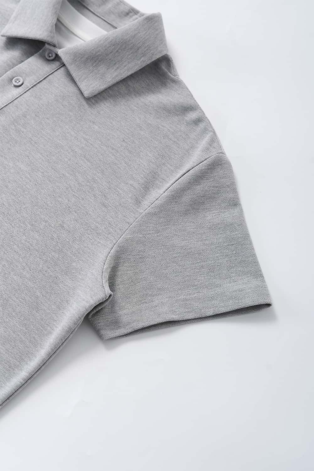 Short-Sleeve Polo Shirt with Layered Details in Flower Gray - flat lay product detail