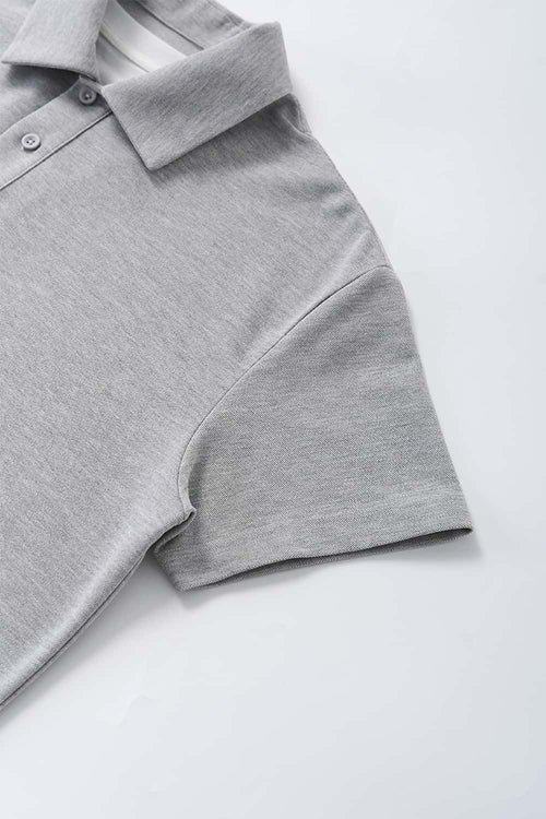 Short-Sleeve Polo Shirt with Layered Details in Flower Gray - flat lay product detail