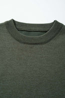 Short-Sleeve Knit Top with Dropped Shoulders in Military Green - collar detail