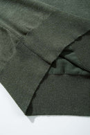 Short-Sleeve Knit Top with Dropped Shoulders in Military Green - cuff and hem detail