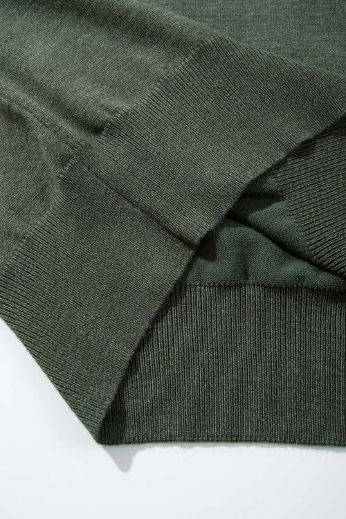 Short-Sleeve Knit Top with Dropped Shoulders in Military Green - cuff and hem detail