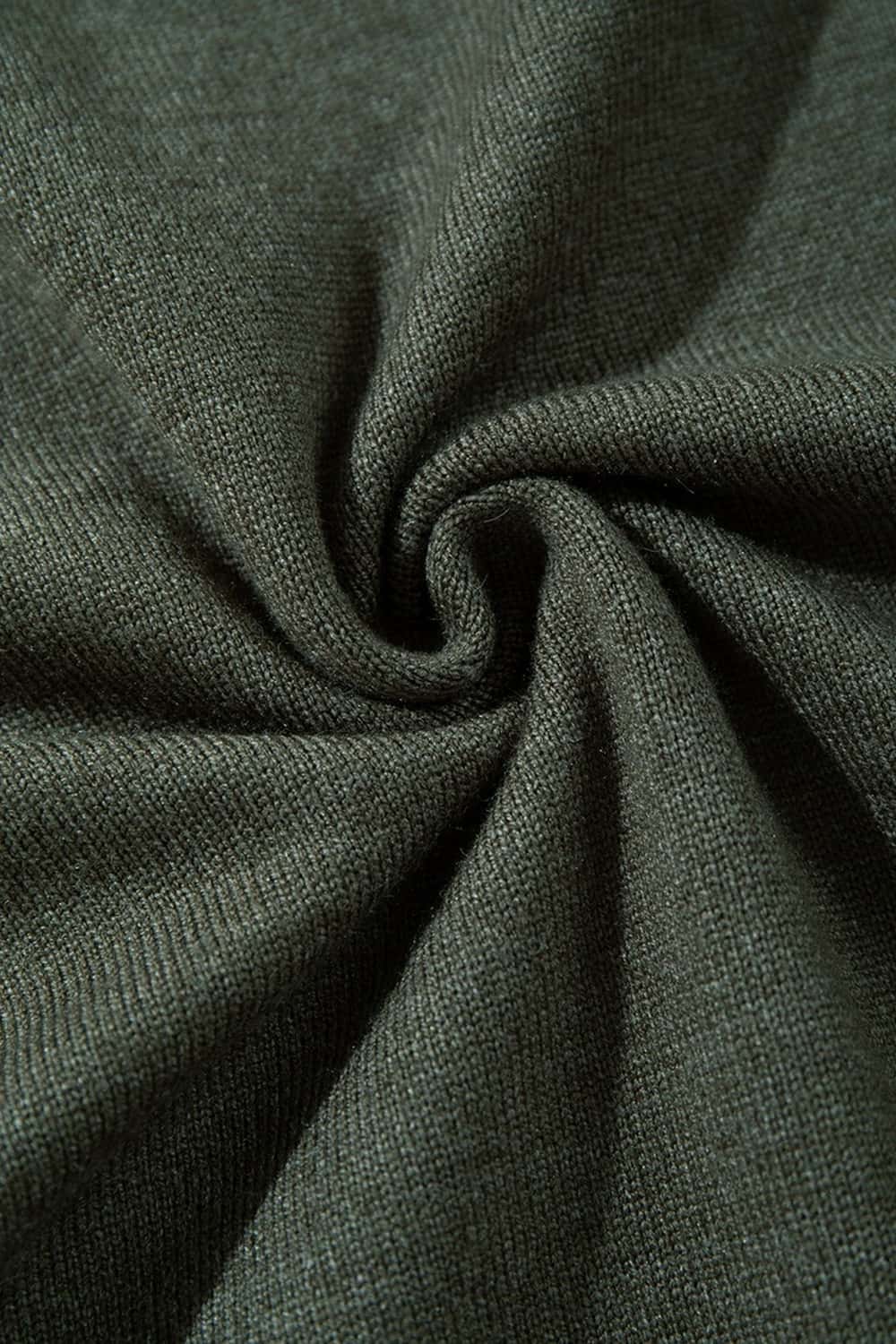 Short-Sleeve Knit Top with Dropped Shoulders in Military Green - fabric texture close-up