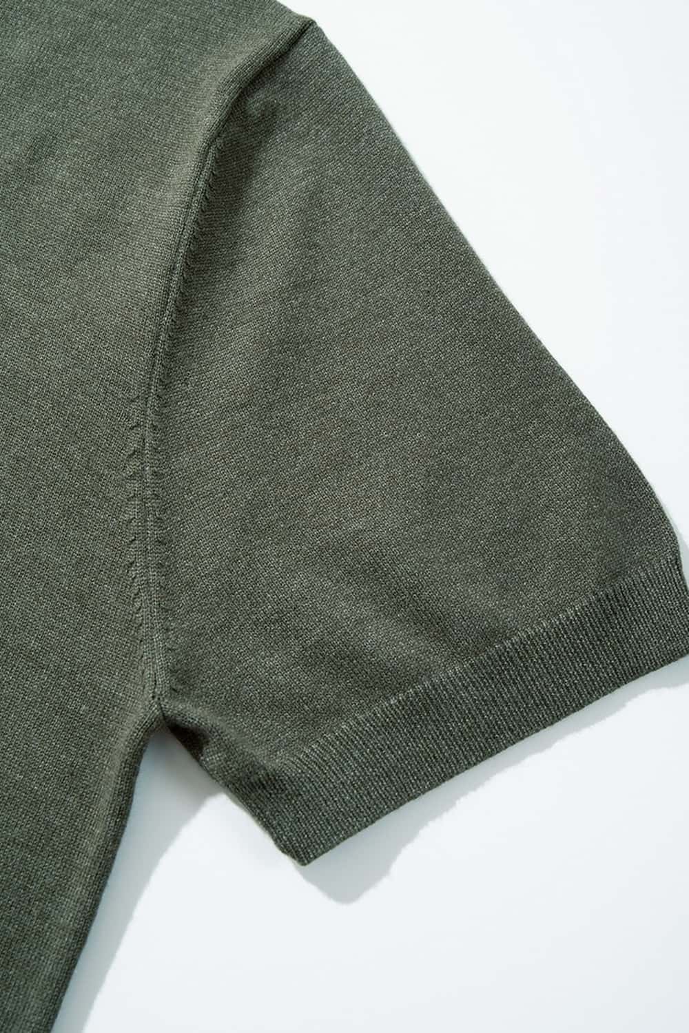 Short-Sleeve Knit Top with Dropped Shoulders in Military Green - product detail close-up