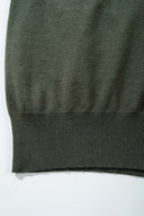 Short-Sleeve Knit Top with Dropped Shoulders in Military Green - hem detail