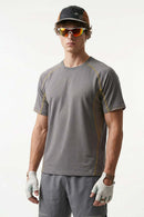 Sun-Protective Graphic T-Shirt with Raglan Sleeves in Cement Ash - front modeled close-up