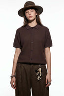 Textured Short-Sleeve Knit Shirt in Khaki - three-quarter front modeled view
