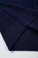 Textured Short-Sleeve Knit Shirt in Navy Blue - hem detail