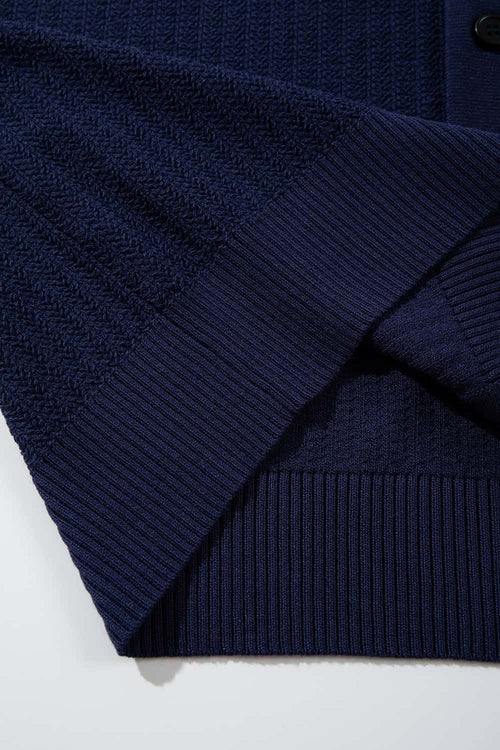 Textured Short-Sleeve Knit Shirt in Navy Blue - hem detail