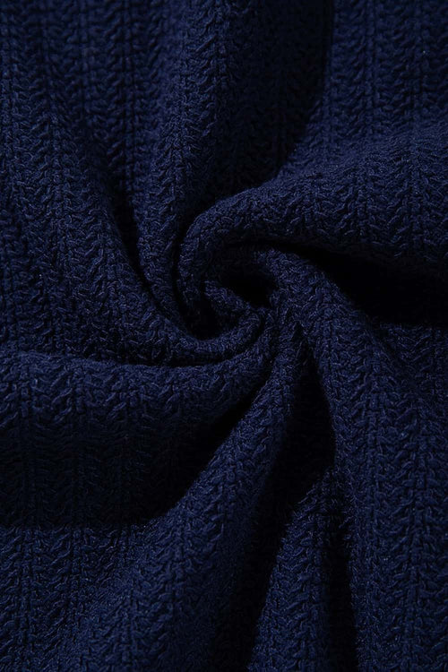 Textured Short-Sleeve Knit Shirt in Navy Blue - fabric texture close-up
