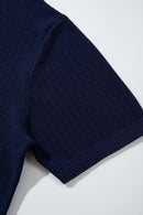Textured Short-Sleeve Knit Shirt in Navy Blue - cuff detail