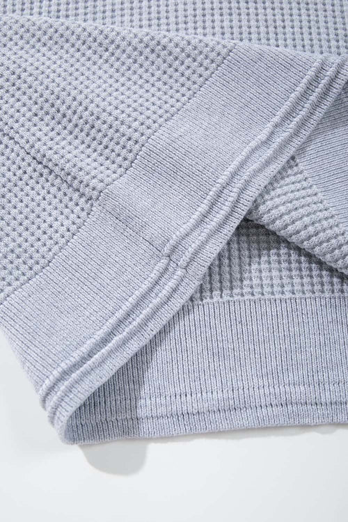 Open-Neck Textured Knit Polo in Gray - hem detail
