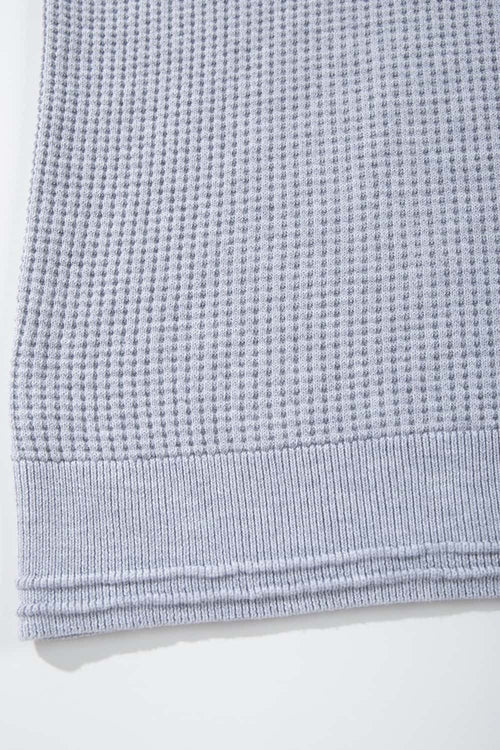 Open-Neck Textured Knit Polo in Gray - hem detail
