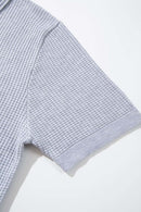 Open-Neck Textured Knit Polo in Gray - cuff detail