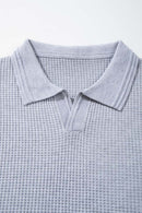 Open-Neck Textured Knit Polo in Gray - collar detail