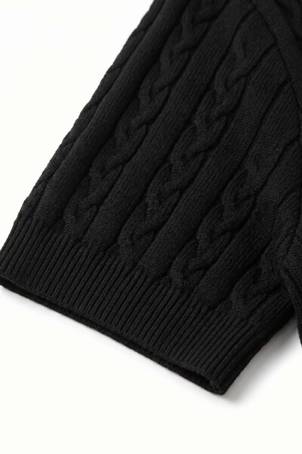 Cable-Knit Short-Sleeve Polo in Black - cuff detail