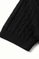 Cable-Knit Short-Sleeve Polo in Black - cuff detail