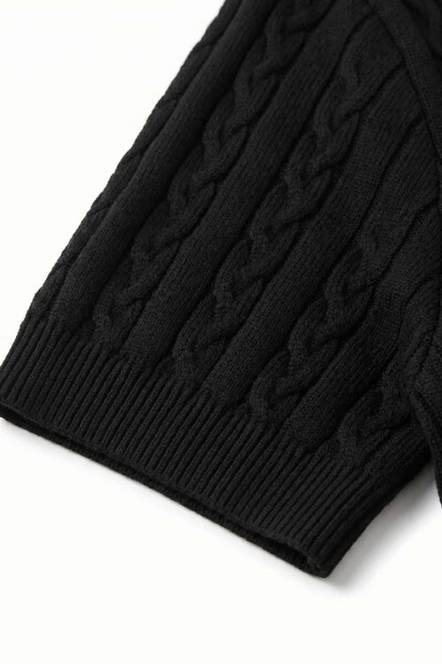 Cable-Knit Short-Sleeve Polo in Black - cuff detail