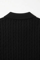 Cable-Knit Short-Sleeve Polo in Black - product detail close-up