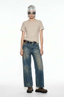 Antibacterial Lyocell-Blend Crew-Neck T-Shirt in Apricot - full-length front modeled view