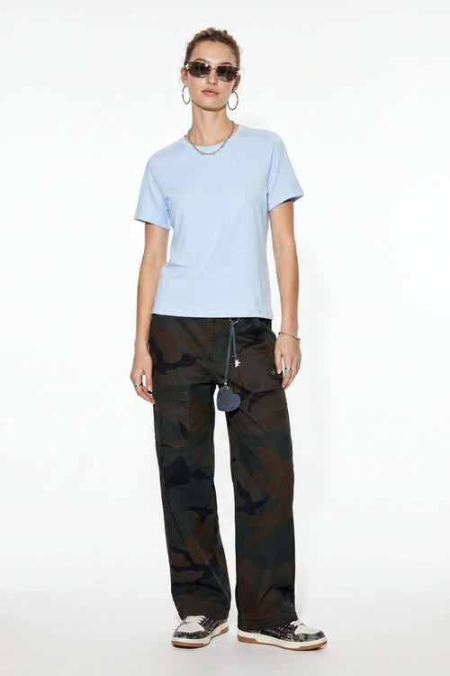 Antibacterial Lyocell-Blend Crew-Neck T-Shirt in Baby Blue - full-length front modeled view