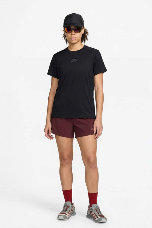 Quick-Dry Mesh Panel Athletic T-Shirt in Black - full-length front modeled view