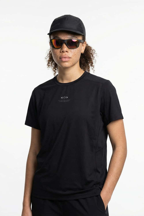 Quick-Dry Mesh Panel Athletic T-Shirt in Black - full-length front modeled view
