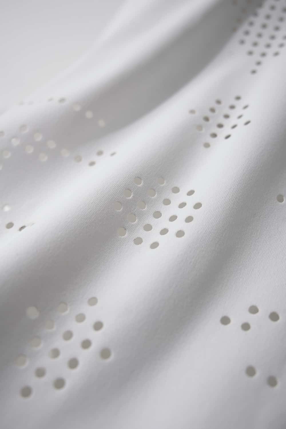 Quick-Dry Mesh Panel Athletic T-Shirt in White - fabric texture close-up