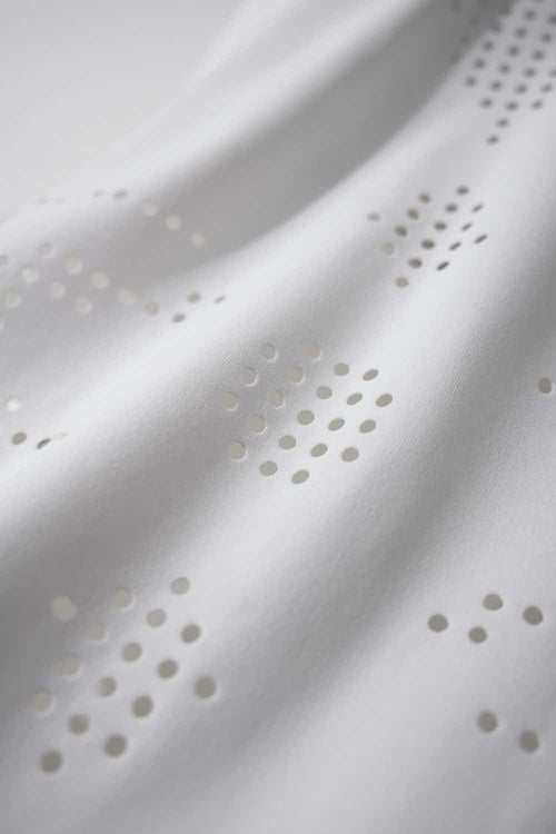 Quick-Dry Mesh Panel Athletic T-Shirt in White - fabric texture close-up