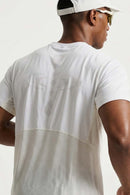Quick-Dry Mesh Panel Athletic T-Shirt in White - full-length back modeled view